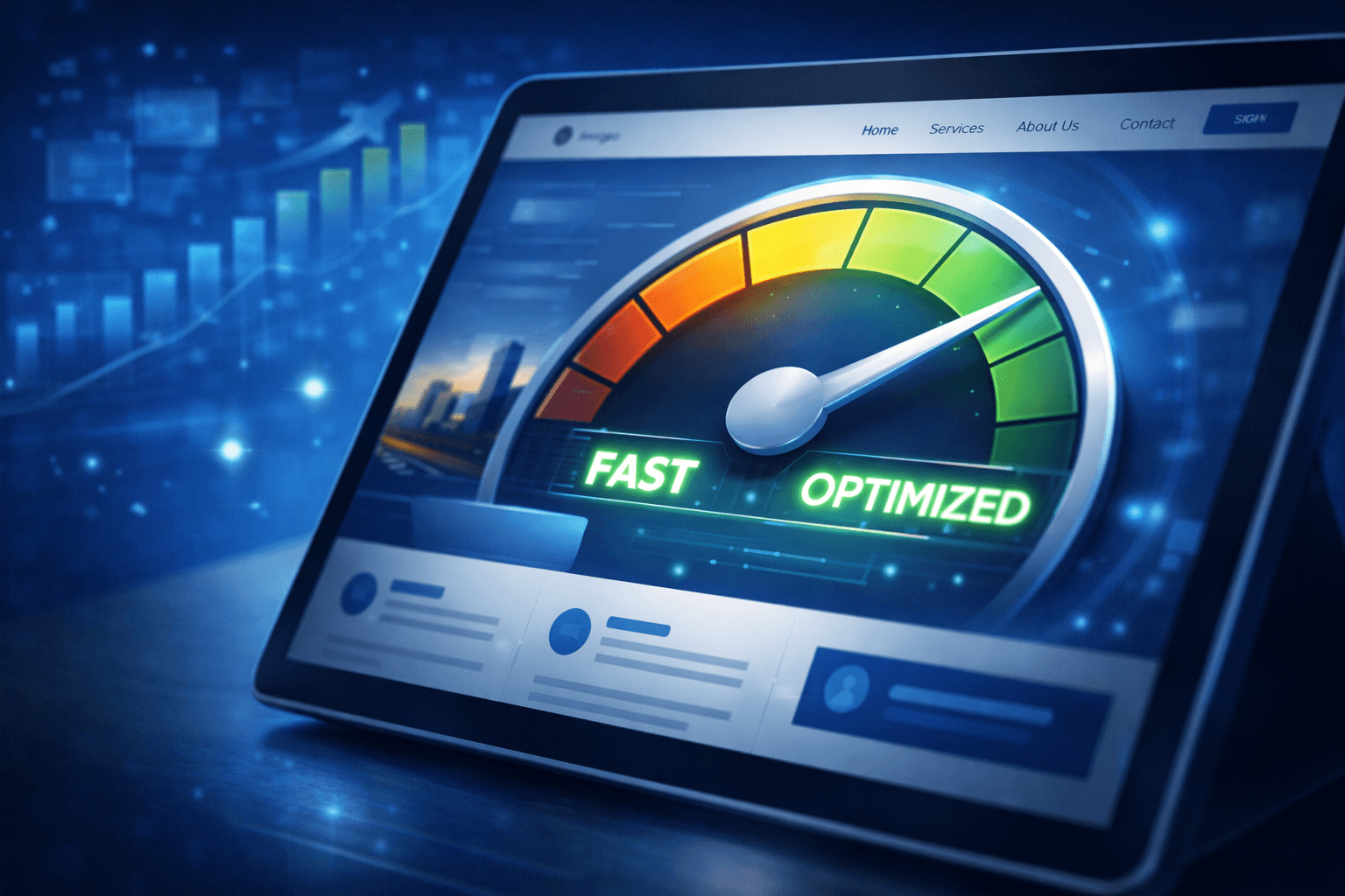 Visualisasi loading website di perangkat mobile yang sangat cepat.